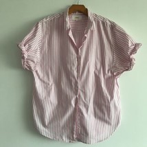 Xirena Kayden Shirt Large Pink Stripe Short Sleeves Rolled Cuffs Button Down Top - £41.35 GBP