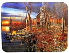 Rivers Edge Lake Cabin Tempered Glass Cutting Board Brown Green Lodge Gi... - $20.03