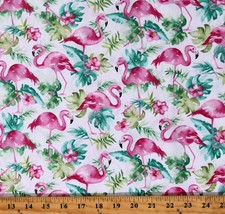 Cotton Flamingos Animal Birds Flowers Nature Scenic Fabric Print by Yard D768.64 - £10.40 GBP