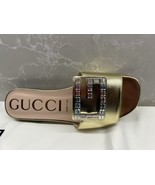 Gucci GG Madelyn’s Gold Leath Crystal Mules Heels Sandals Shoes  Size 7 ... - €339,03 EUR