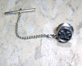 MW Vintage Tie Tack Pin silver color 1/4&quot; diameter rOund w/ Chain 1970s - £27.92 GBP