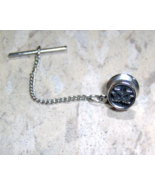 MW Vintage Tie Tack Pin silver color 1/4&quot; diameter rOund w/ Chain 1970s - £30.68 GBP