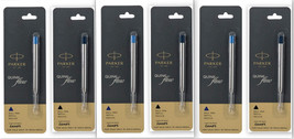 3 Blue and 3 Black Parker Quink Flow Ball Point Pen Refills BallPen Medium New - $14.99