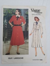1985 Guy Laroche Vogue Pattern 1586 Pretty Dress Long & Short Sleeves w/ Collar  - $9.85
