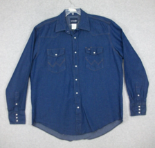 Wrangler Men&#39;s Pearl Snap Shirt Long Sleeve Denim Blue Dark Wash XL - £16.90 GBP