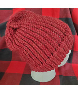 Handmade Red wool blend knit beanie w/brim - £7.98 GBP