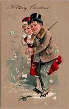 Christmas Greetings Children With Snowballs Embossed c1907 Postcard W14 - £7.04 GBP