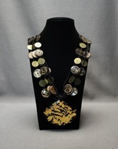 Black &amp; Gold Fleck Acrylic Pendant Beaded Boho Statement Necklace 24~27&quot; Fashion - £18.79 GBP