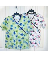 SB Scrubs Women&#39;s Sz S Set of 2 Floral Print V-neck Pocket Short Sleeve ... - $15.88