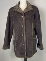 LL Bean Women&#39;s Jacket Faux Suede Coat Sherpa Lined Brown Size M - £33.10 GBP