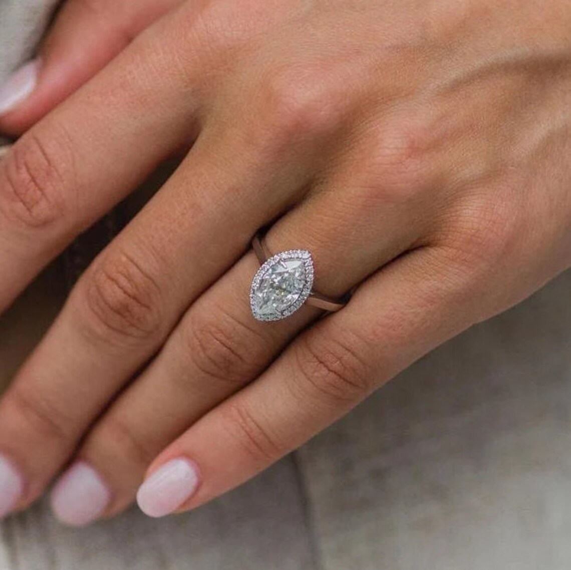 3 CT Marquise Halo Engagement Ring, Promise Ring, Marquise Cut Diamond Halo Ring