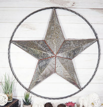 24&quot;D Western Lone Star With License Plate Parts Metal Circle Wall Plaque... - £35.03 GBP