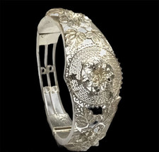 antique hand made sterling silver hinged filigree cuff bangle 6” Wrist 22.6 Gram - £139.88 GBP
