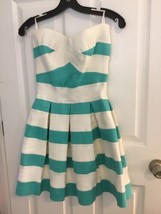 San Joy Aqua Teal Blue and White Stripe Off Shoulder Mini Dress NWOT siz... - $27.12