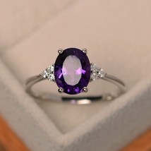 Bague de déclaration de bague améthyste violette taille ovale bague de... - £58.33 GBP