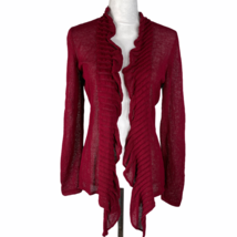 Eileen Fisher Open Front Cardigan Sweater Womens S Red Open Knit Scalloped Front - £44.32 GBP