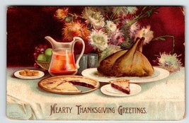 Thanksgiving Postcard Signed Ellen Clapsaddle Turkey Dinner Pie Embossed 1907 - £14.84 GBP