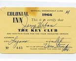 Colonial Inn 1966 Official Membership Card The Key Club  - £9.28 GBP