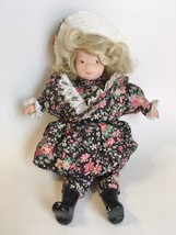 Vintage Doll Collectible Porcelain Blond Hair Floral Dress White Hat Black Boots - £36.19 GBP