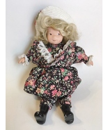 Vintage Doll Collectible Porcelain Blond Hair Floral Dress White Hat Bla... - £35.97 GBP