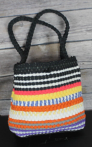 MACRAME WEAVED SMALL HANDBAG PURSE BLACK ORANGE WHITE MULTICOLORED WITH ... - $19.38