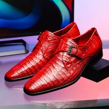 genuine caiman crocodile dress Shoes monk strap Rovigo Red image 9