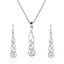 Celtic Weave White Mother of Pearl Drop Sterling Silver Necklace Earrings Set - £29.20 GBP