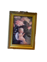 Angel w/roses, pastel pinks, gold frame 5 x 7" (pntry) - $4.00