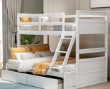 Twin Over Full Bunk Bed With Storage Drawers, Solid Wood Bunkbed Convert... - £629.52 GBP