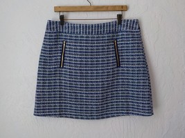 LOFT A-Line Blue Tweed ALine Mini Skirt Women size 14 Zip Pockets Fully Lined - £18.12 GBP