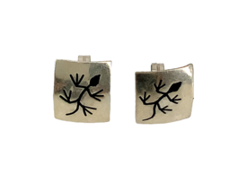 Vintage Sterling Silver Square Gecko Lizard Tribal Art Deco Stud Earrings - $34.65