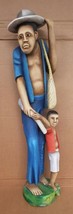 RARE Madsen Mompremier Haitian Man &amp; Boy Hand Carved Painted Wood Statue Haiti - £3,340.88 GBP