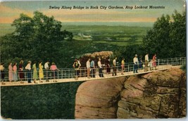 Swing Along Bridge in Rock City Gardens Lookout Mtn Georgia w / People Postcard - £8.29 GBP