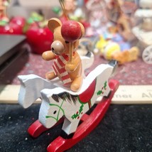 vintage wooden rocking horse with bear on top Christmas ornament - £4.19 GBP