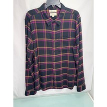 Madewell Perfect Fit Men Flannel Shirt Super Soft Black Purple Button Up Large L - £19.44 GBP