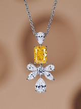 2.40Ct Radiant Cut CZ Citrine Flower Pendant In 14K White Gold Plated Free Chain - £102.22 GBP
