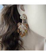 Monet Amber Rhinestone &amp; Enamel Large Drop Heart Earrings - $24.74