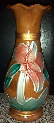 Decorative Floral Glass Wood-Like Flower Vase Raised Textured Painting  - $3.95