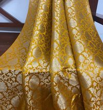 Indian Banarasi Brocade Fabric, Mustard Yellow &amp; Gold Bridal Fabric - NF450 - £5.88 GBP+