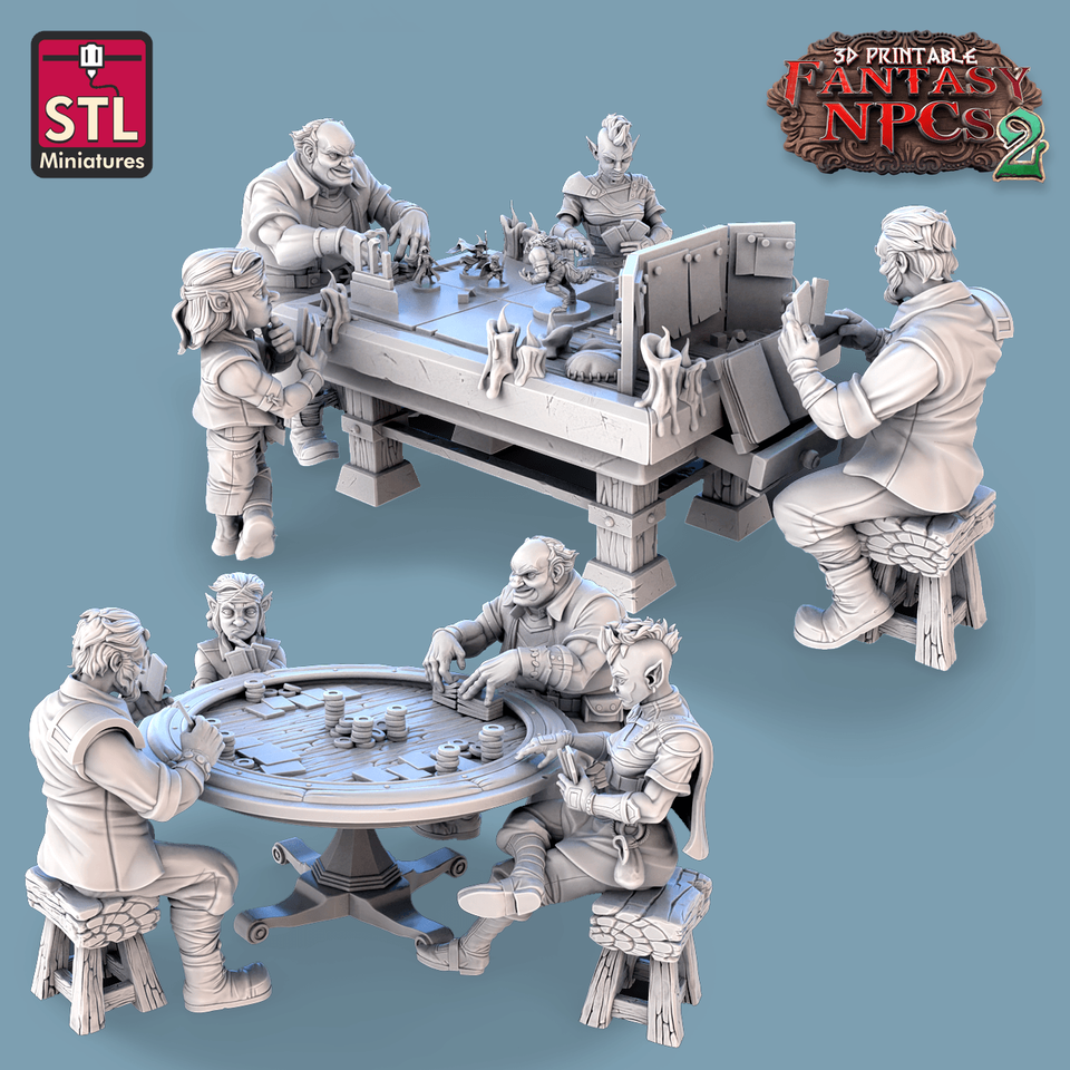 3D Printed STL Miniatures Card Players Set Fantasy NPC 2 | 28 - 32mm War... - $7.49+