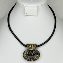 Chico&#39;s Vintage Black Cord with Boho Pendant Silver Tone Necklace - $12.86