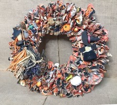 Handmade Rag Fabric Halloween Wreath Black Cats Witches Harvest AS IS READ - $19.80