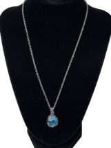Dichroic Glass Pendant on Silvertone Necklace 18" - $9.49