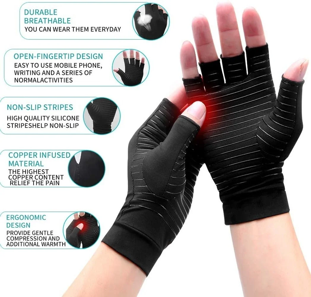 Sporting 1Pair Copper Arthritis Compression Gloves Wrist Joints Support Women Me - £23.89 GBP