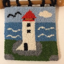 Flora&#39;s Hand Hooked Wall Hanging Lighthouse Seashore 100% Wool Rug Collectible - £27.25 GBP