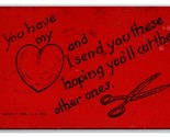 Valentines Comic You Have My Heart Red Background UNP DB Postcard I21 - £6.22 GBP
