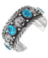 Navajo Big Boy Sterling Silver Bear Heads Turquoise Bracelet Mens Cuff s... - £489.67 GBP+