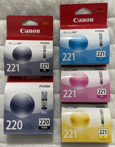 Canon 220 Black &amp; 221 Black Cyan Magenta Yellow Ink Set PGI-220 CLI-221 2945B013 - £47.12 GBP