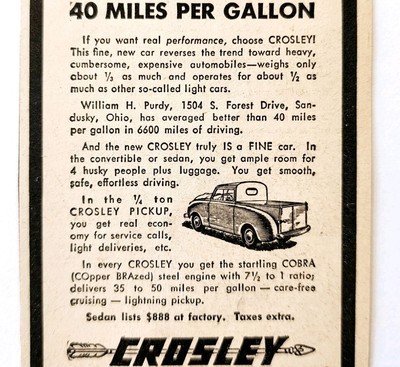 1947 Crosley Pickup COBRA Steel Engine Advertisement Vintage Automobilia... - $19.99