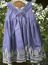 Mark &amp; Spencer Baby Girl Infant 3M Dress Eyelet Floral Blue Slvls Smocked V-cllr - £11.74 GBP